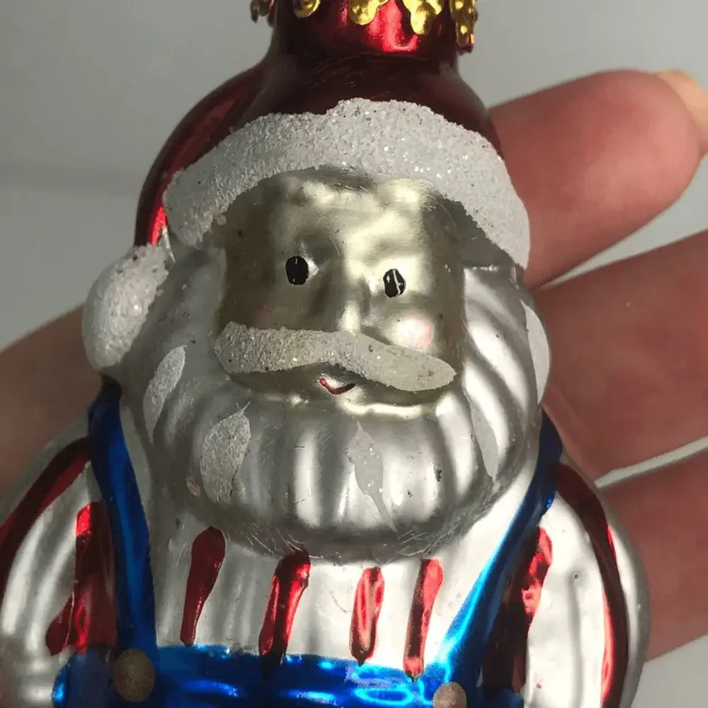 vintage christmas g&d santa claus blown glass striped shirt blue‎ bibs